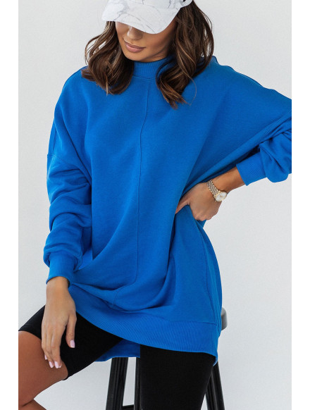 Niebieska bluza simple ze stójką i przeszyciami